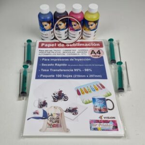 PACK SUBLIMACION CON TINTA, PAPEL A4, CINTA TÉRMICA, JERINGAS Y AGUJAS